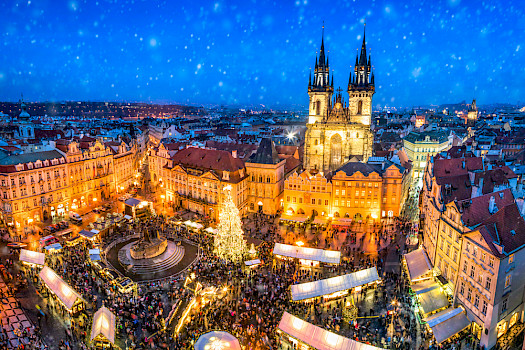 Let it snow in Prague while shopping.