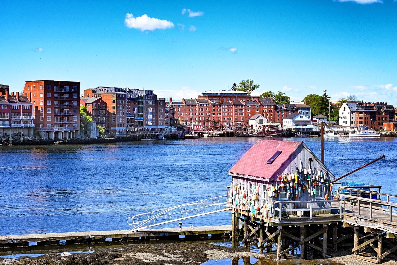 Colorful and typical New England harbor - Portsmouth, New Hampshire.