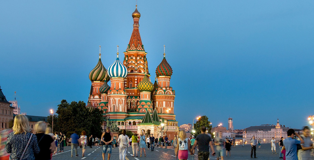 Fairytale architecture of St. Basil's Cathedral in the heart of the Red Square.