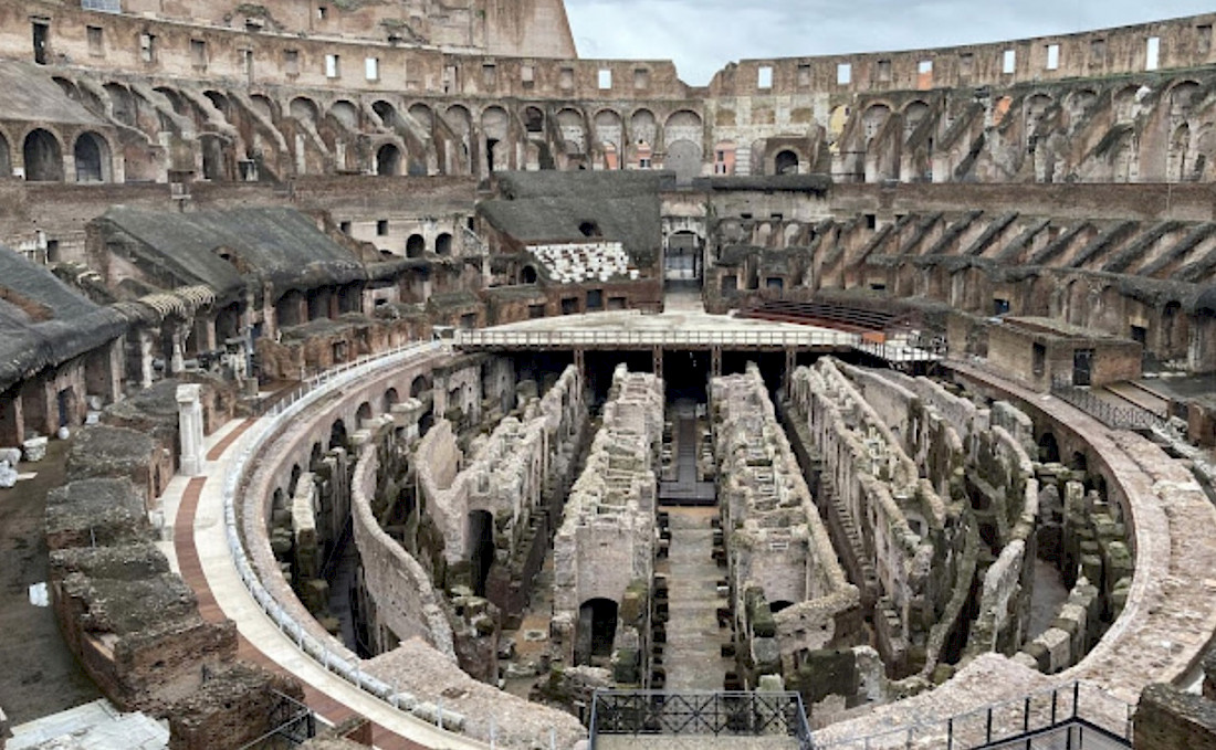 The Colosseum with the underground complex exposed.