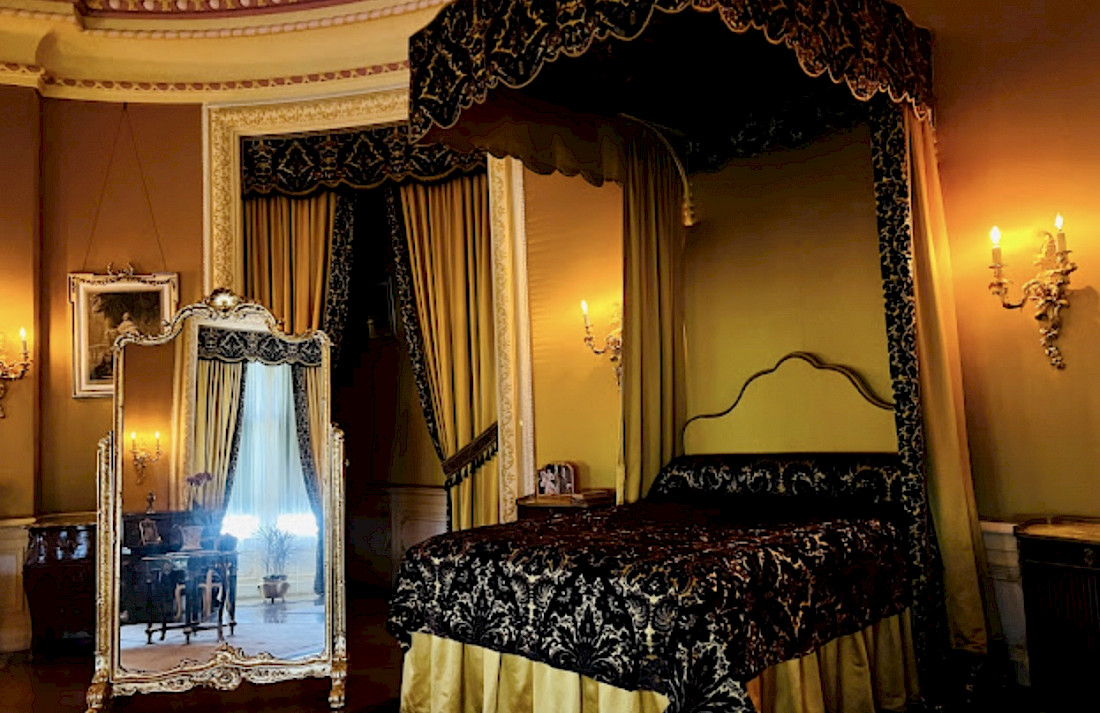 Edith's bedroom glows in golden splendor.