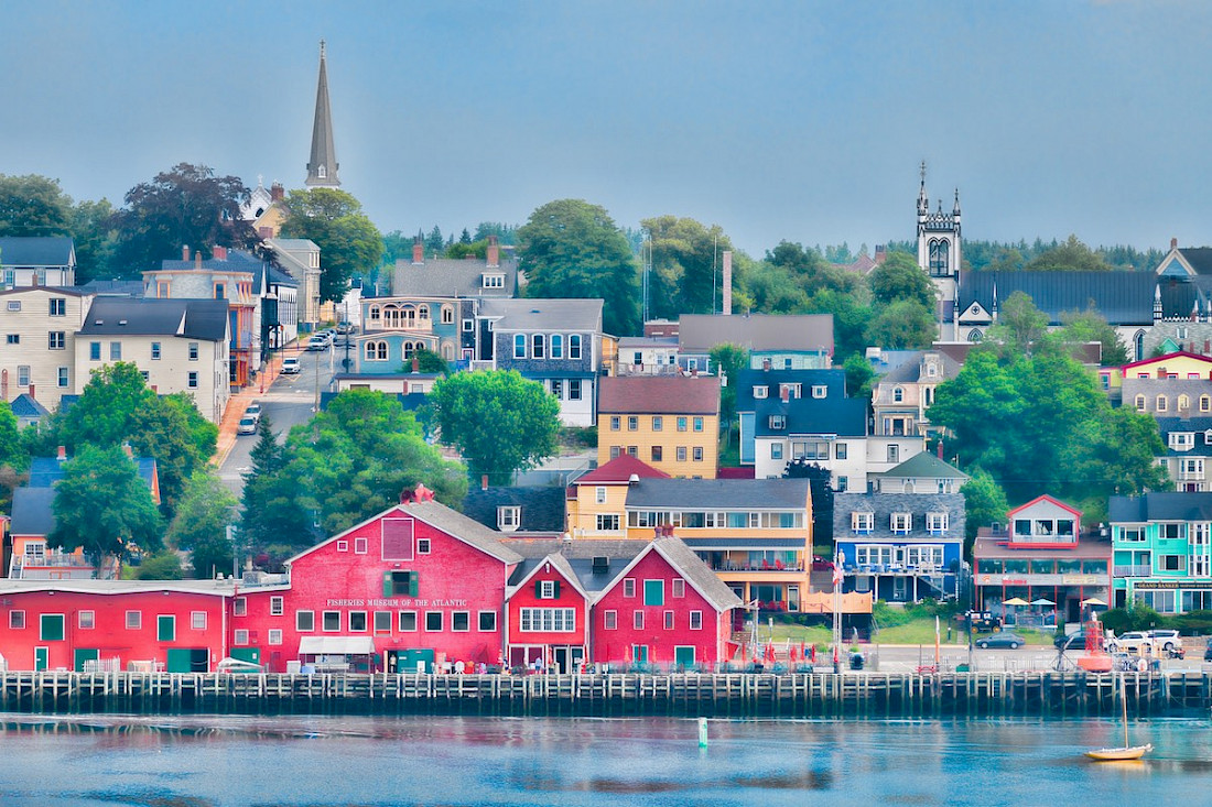 The colorful wharf of historic Lunenburg.