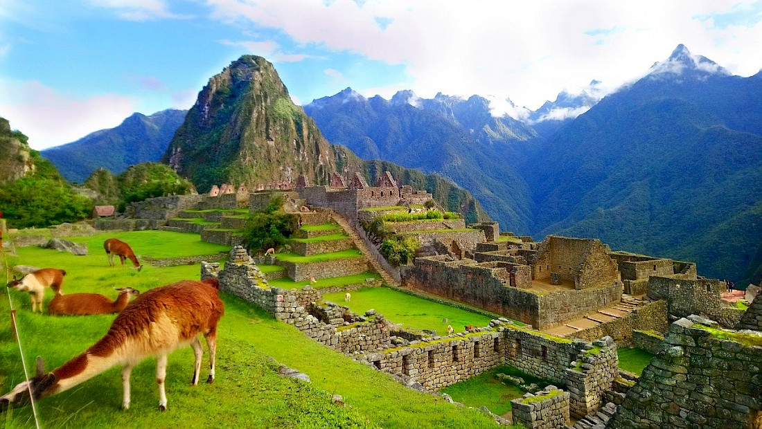 An ancient citadel nestled in the Andes Mountains of Peru.