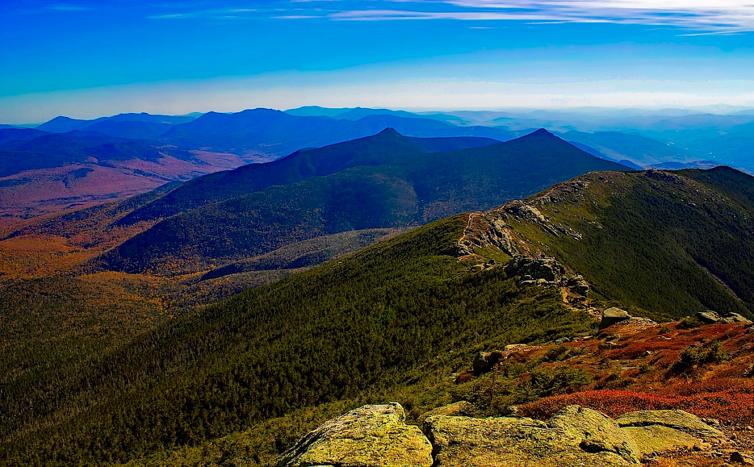 Fall foliage in the White Mountains as far as the eye can see.
