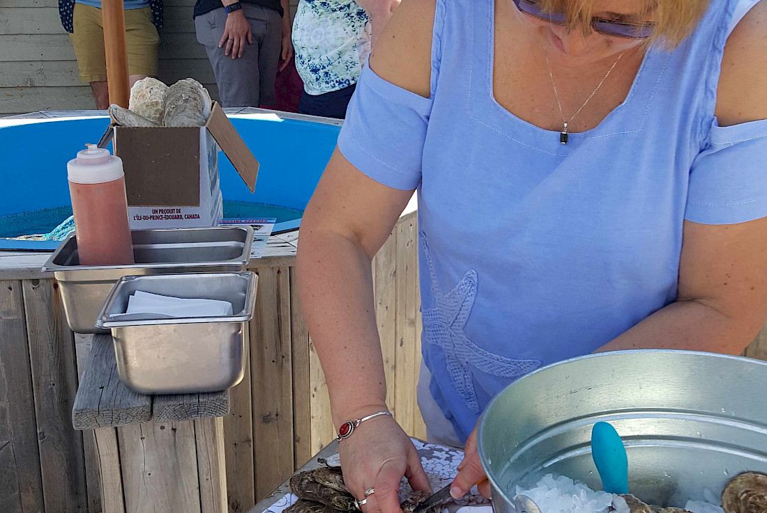Getting ready to shuck oysters in Prince Edward Island, Canada.