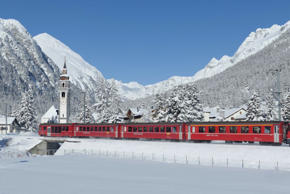 The Red Train passes through stunning landscapes in all seasons.