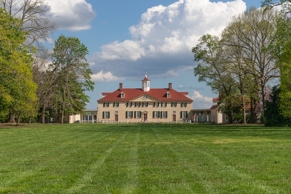 The grand home of George Washington in Mount Vernon, Virginia.