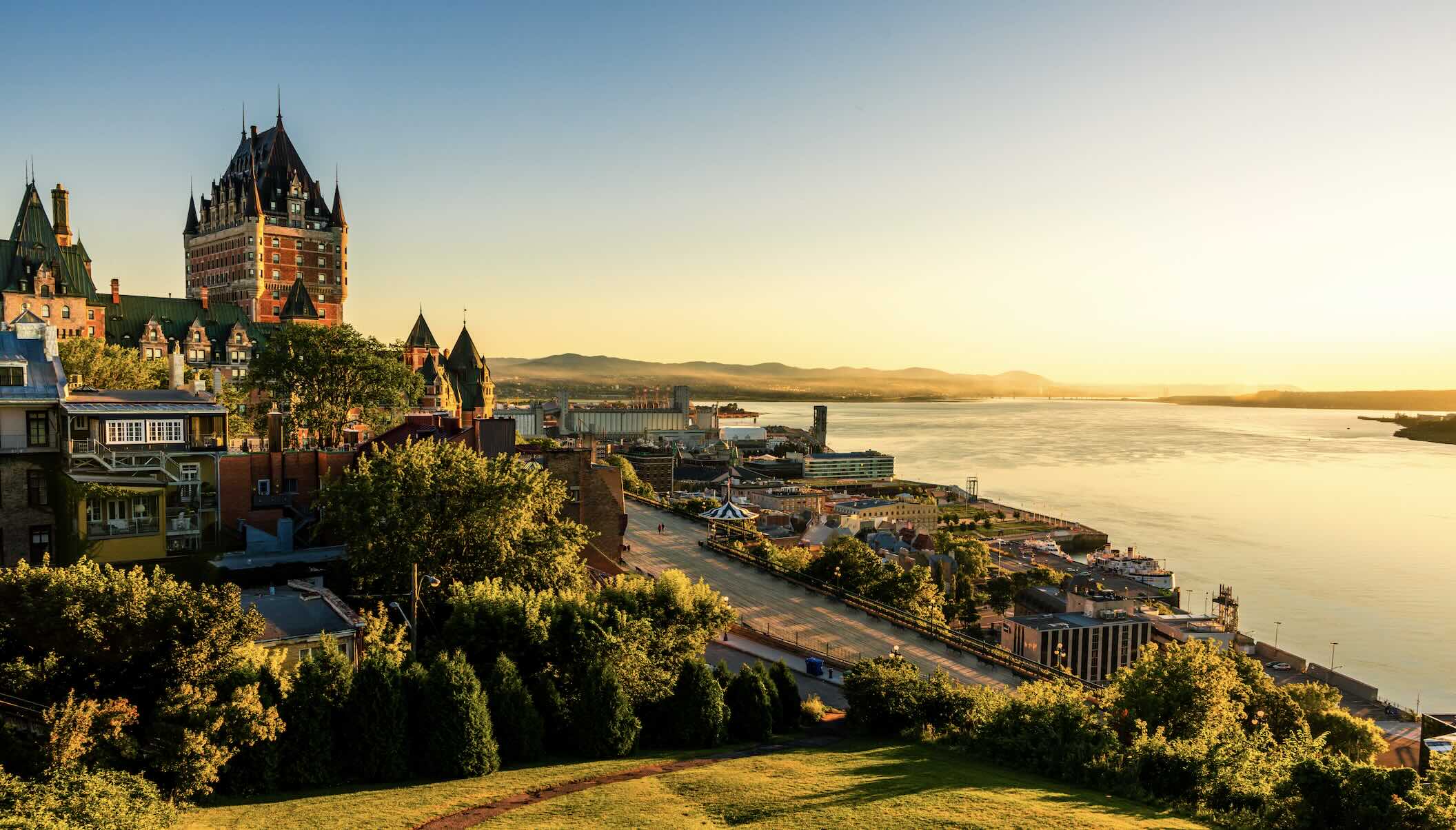 The Chateau Frontenac guards the walled-city while overlooking the St. Lawrence River.