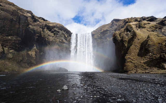 A Rainbow Over Skogfoss Waterfall