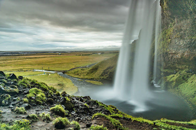 Skogfoss Waterfall From Behind