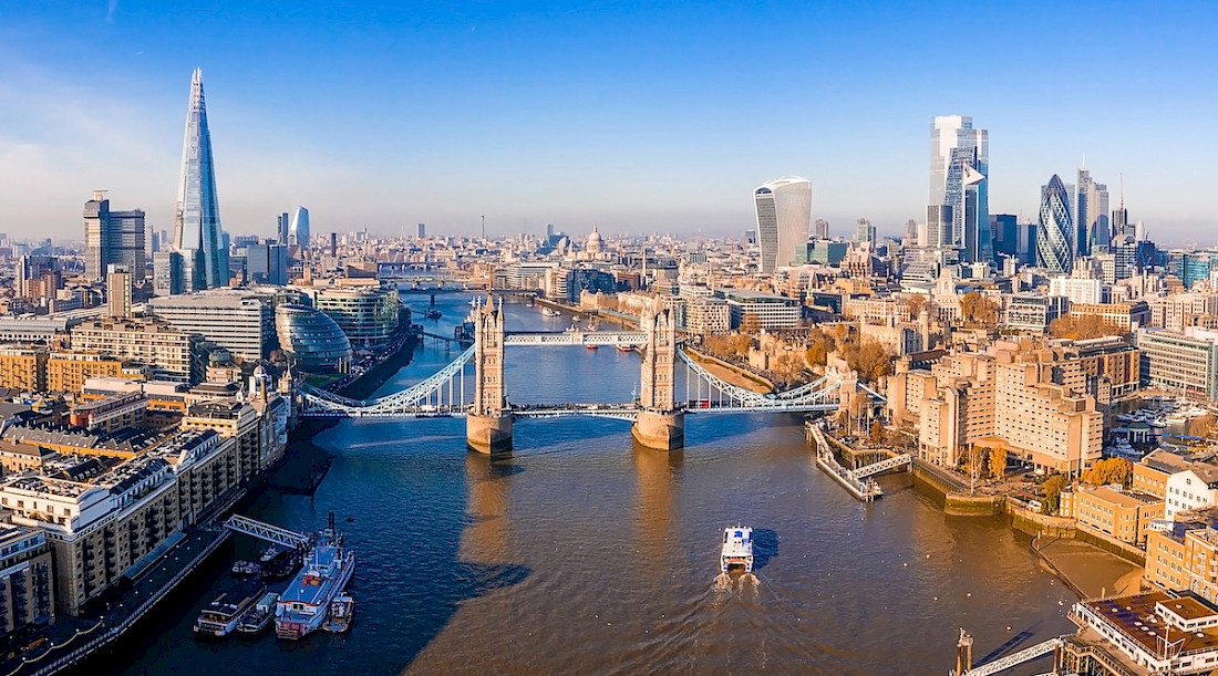 Classical London with London Bridge on the Thames River.